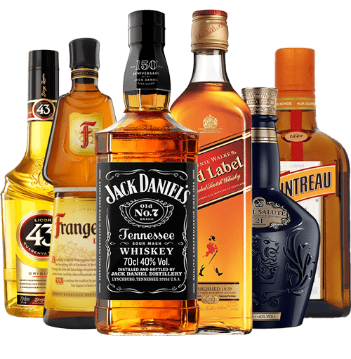 Schneider bebidas vendas de destilados Jack Daniels, Licor 43, Frangelico, Red Label, Royal Salute.